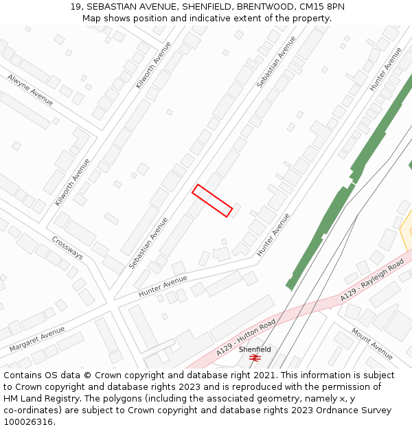 19, SEBASTIAN AVENUE, SHENFIELD, BRENTWOOD, CM15 8PN: Location map and indicative extent of plot