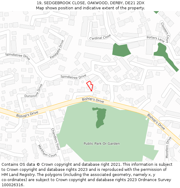 19, SEDGEBROOK CLOSE, OAKWOOD, DERBY, DE21 2DX: Location map and indicative extent of plot