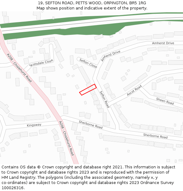 19, SEFTON ROAD, PETTS WOOD, ORPINGTON, BR5 1RG: Location map and indicative extent of plot