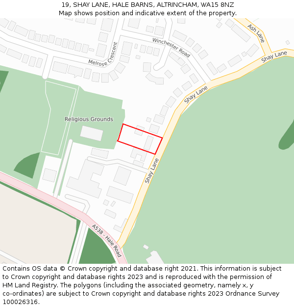 19, SHAY LANE, HALE BARNS, ALTRINCHAM, WA15 8NZ: Location map and indicative extent of plot