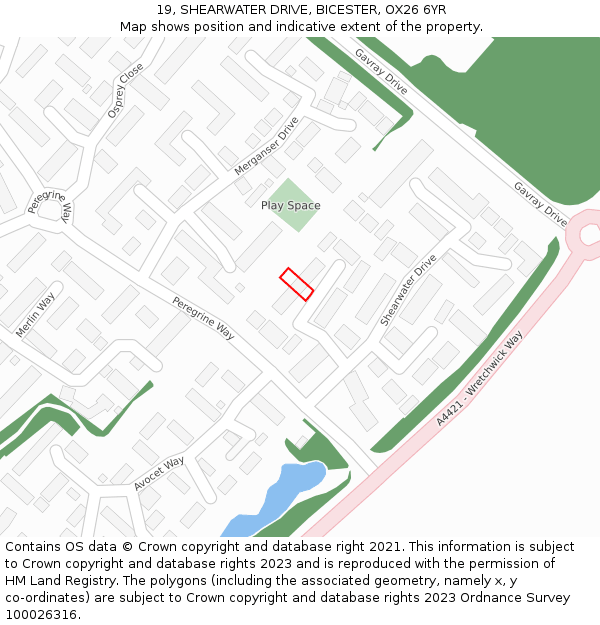 19, SHEARWATER DRIVE, BICESTER, OX26 6YR: Location map and indicative extent of plot