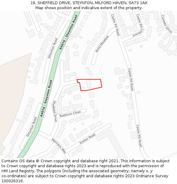 19, SHEFFIELD DRIVE, STEYNTON, MILFORD HAVEN, SA73 1AX: Location map and indicative extent of plot