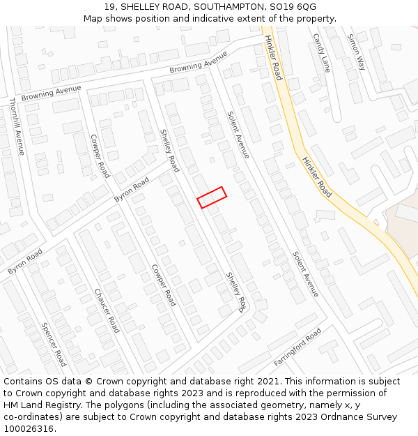 19, SHELLEY ROAD, SOUTHAMPTON, SO19 6QG: Location map and indicative extent of plot
