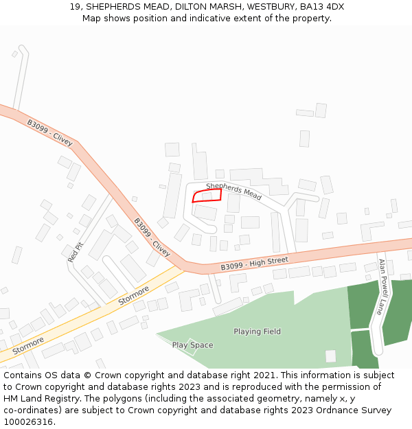 19, SHEPHERDS MEAD, DILTON MARSH, WESTBURY, BA13 4DX: Location map and indicative extent of plot