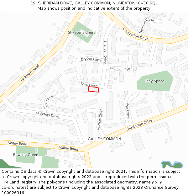19, SHERIDAN DRIVE, GALLEY COMMON, NUNEATON, CV10 9QU: Location map and indicative extent of plot