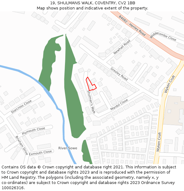 19, SHULMANS WALK, COVENTRY, CV2 1BB: Location map and indicative extent of plot