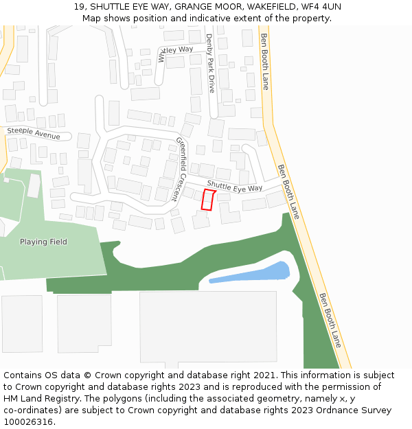 19, SHUTTLE EYE WAY, GRANGE MOOR, WAKEFIELD, WF4 4UN: Location map and indicative extent of plot