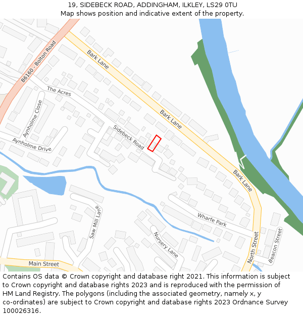 19, SIDEBECK ROAD, ADDINGHAM, ILKLEY, LS29 0TU: Location map and indicative extent of plot