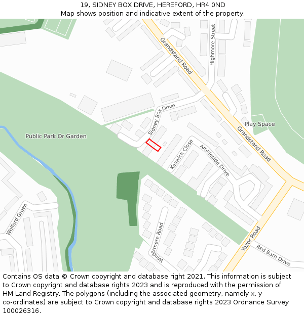19, SIDNEY BOX DRIVE, HEREFORD, HR4 0ND: Location map and indicative extent of plot