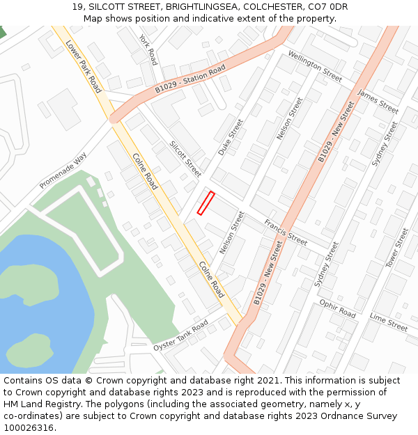 19, SILCOTT STREET, BRIGHTLINGSEA, COLCHESTER, CO7 0DR: Location map and indicative extent of plot