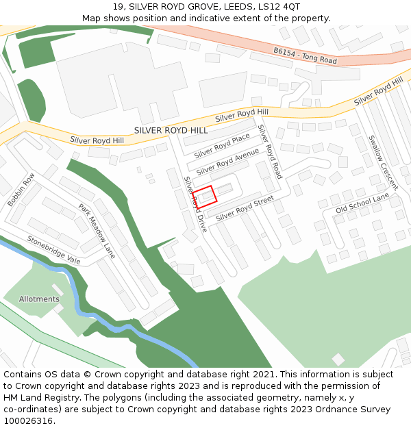 19, SILVER ROYD GROVE, LEEDS, LS12 4QT: Location map and indicative extent of plot