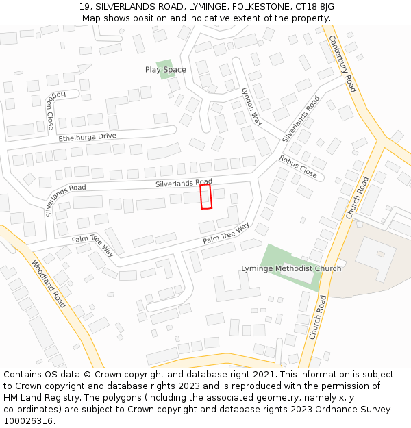 19, SILVERLANDS ROAD, LYMINGE, FOLKESTONE, CT18 8JG: Location map and indicative extent of plot