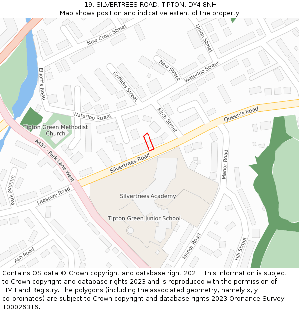 19, SILVERTREES ROAD, TIPTON, DY4 8NH: Location map and indicative extent of plot