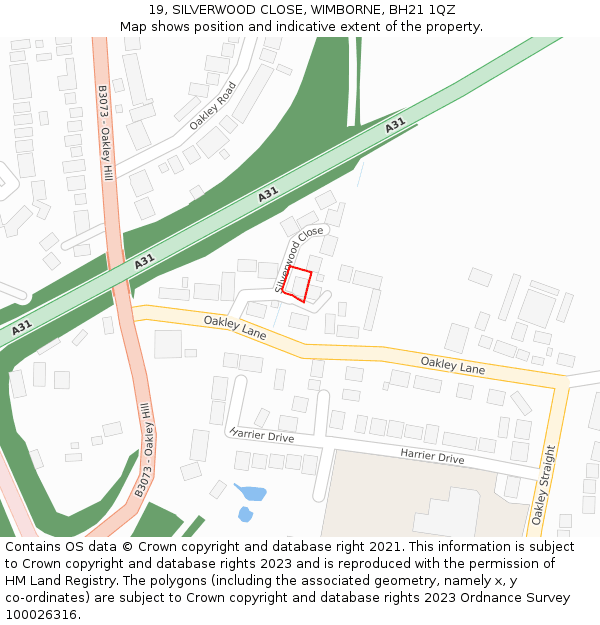 19, SILVERWOOD CLOSE, WIMBORNE, BH21 1QZ: Location map and indicative extent of plot