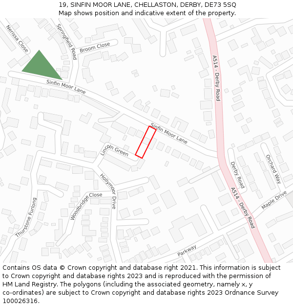 19, SINFIN MOOR LANE, CHELLASTON, DERBY, DE73 5SQ: Location map and indicative extent of plot