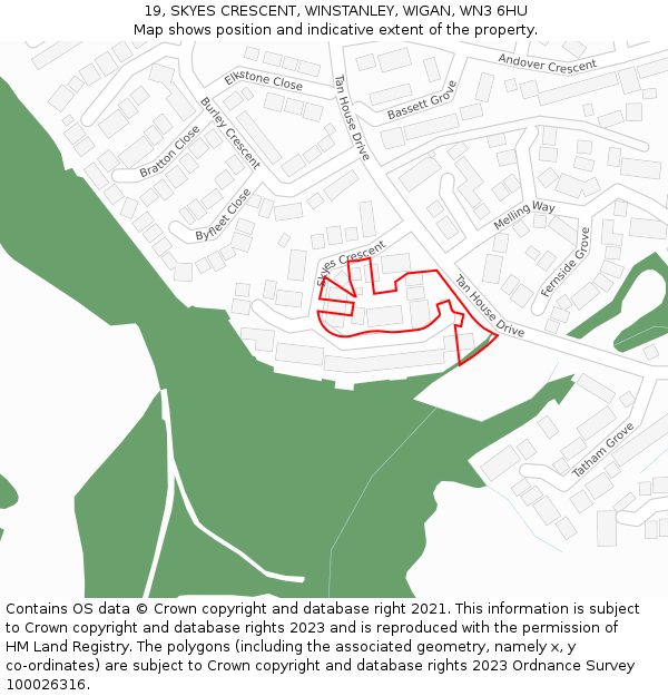 19, SKYES CRESCENT, WINSTANLEY, WIGAN, WN3 6HU: Location map and indicative extent of plot