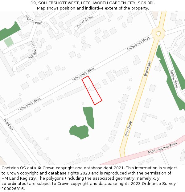 19, SOLLERSHOTT WEST, LETCHWORTH GARDEN CITY, SG6 3PU: Location map and indicative extent of plot