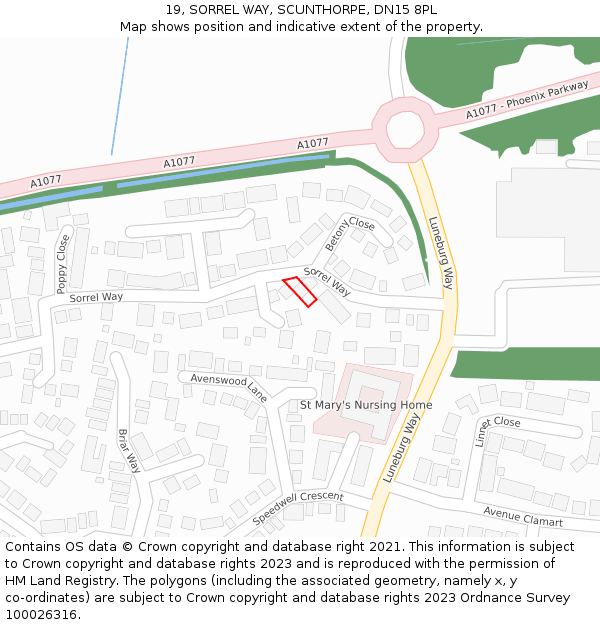 19, SORREL WAY, SCUNTHORPE, DN15 8PL: Location map and indicative extent of plot