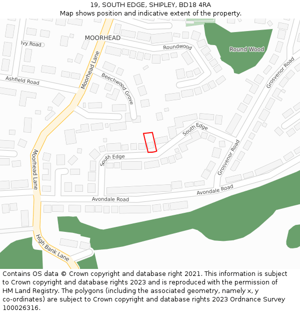 19, SOUTH EDGE, SHIPLEY, BD18 4RA: Location map and indicative extent of plot