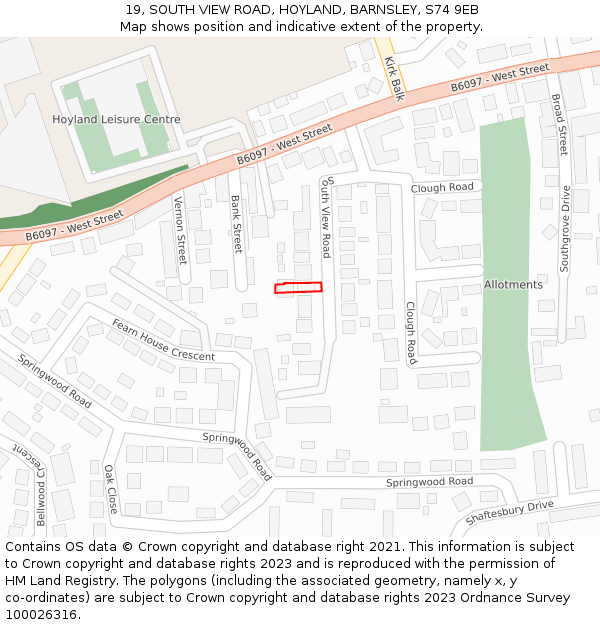 19, SOUTH VIEW ROAD, HOYLAND, BARNSLEY, S74 9EB: Location map and indicative extent of plot