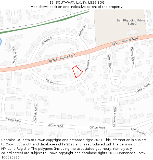 19, SOUTHWAY, ILKLEY, LS29 8QG: Location map and indicative extent of plot