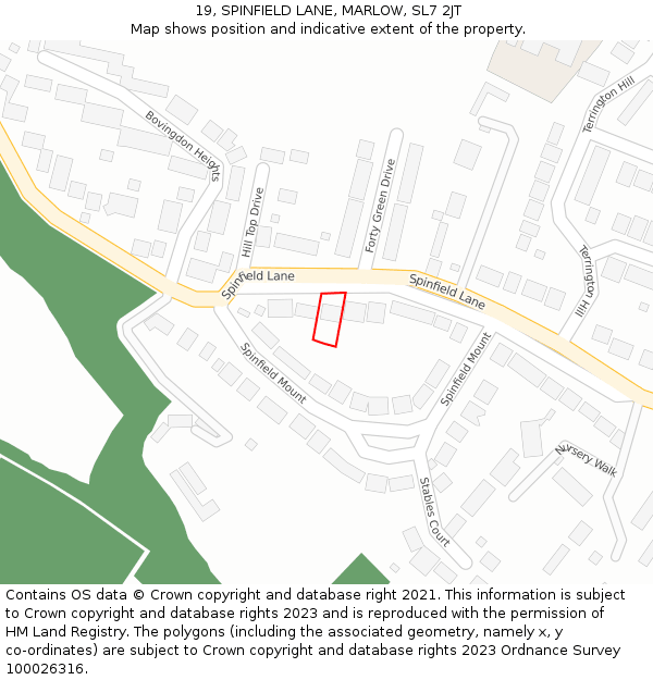 19, SPINFIELD LANE, MARLOW, SL7 2JT: Location map and indicative extent of plot