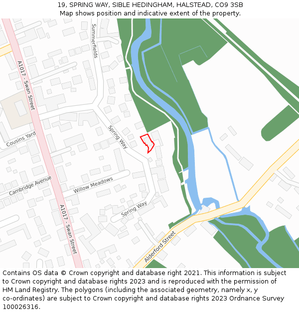 19, SPRING WAY, SIBLE HEDINGHAM, HALSTEAD, CO9 3SB: Location map and indicative extent of plot