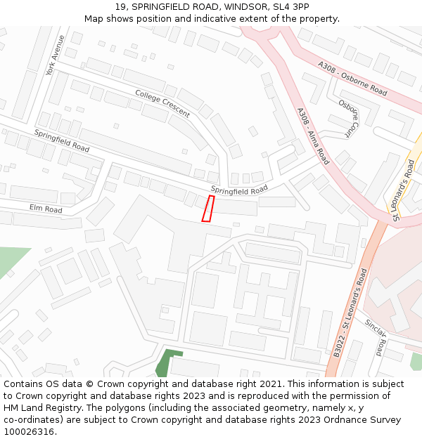 19, SPRINGFIELD ROAD, WINDSOR, SL4 3PP: Location map and indicative extent of plot