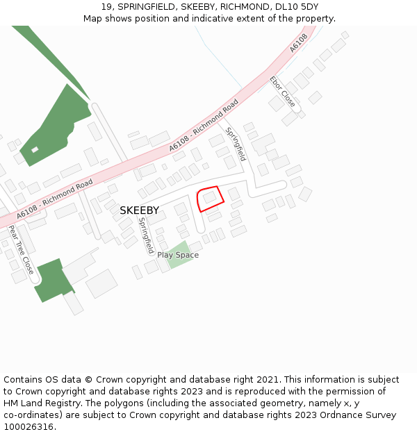 19, SPRINGFIELD, SKEEBY, RICHMOND, DL10 5DY: Location map and indicative extent of plot