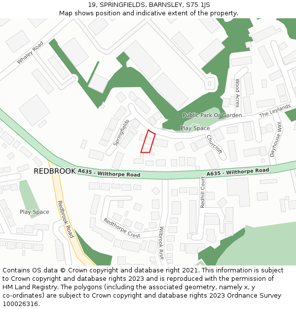 19, SPRINGFIELDS, BARNSLEY, S75 1JS: Location map and indicative extent of plot