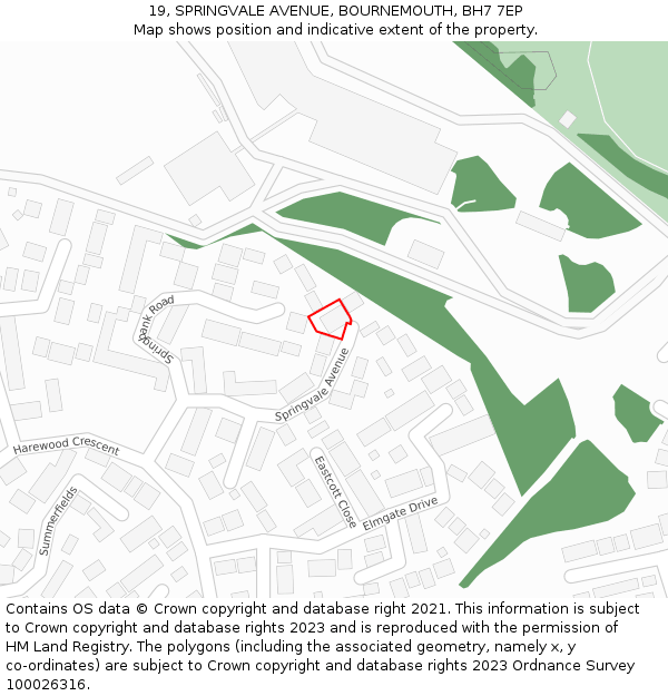 19, SPRINGVALE AVENUE, BOURNEMOUTH, BH7 7EP: Location map and indicative extent of plot