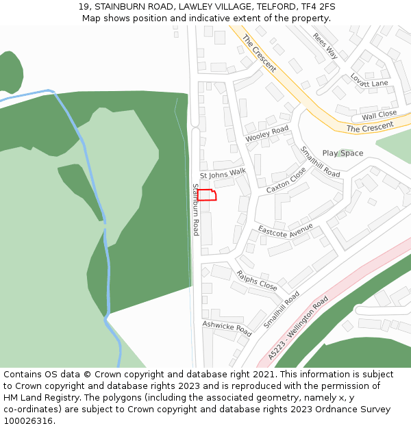 19, STAINBURN ROAD, LAWLEY VILLAGE, TELFORD, TF4 2FS: Location map and indicative extent of plot