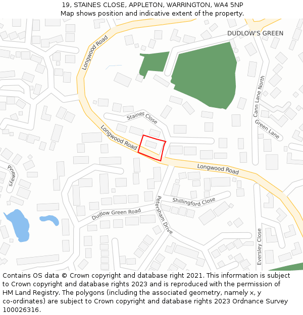 19, STAINES CLOSE, APPLETON, WARRINGTON, WA4 5NP: Location map and indicative extent of plot