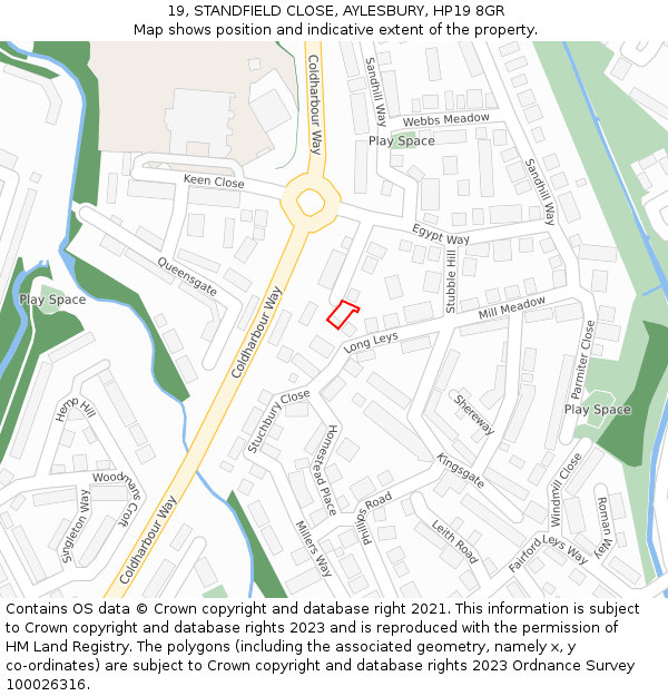 19, STANDFIELD CLOSE, AYLESBURY, HP19 8GR: Location map and indicative extent of plot