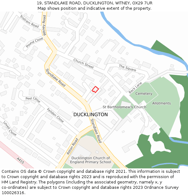 19, STANDLAKE ROAD, DUCKLINGTON, WITNEY, OX29 7UR: Location map and indicative extent of plot