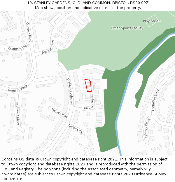 19, STANLEY GARDENS, OLDLAND COMMON, BRISTOL, BS30 9PZ: Location map and indicative extent of plot