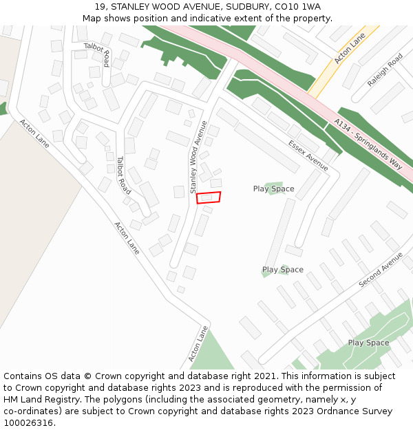 19, STANLEY WOOD AVENUE, SUDBURY, CO10 1WA: Location map and indicative extent of plot