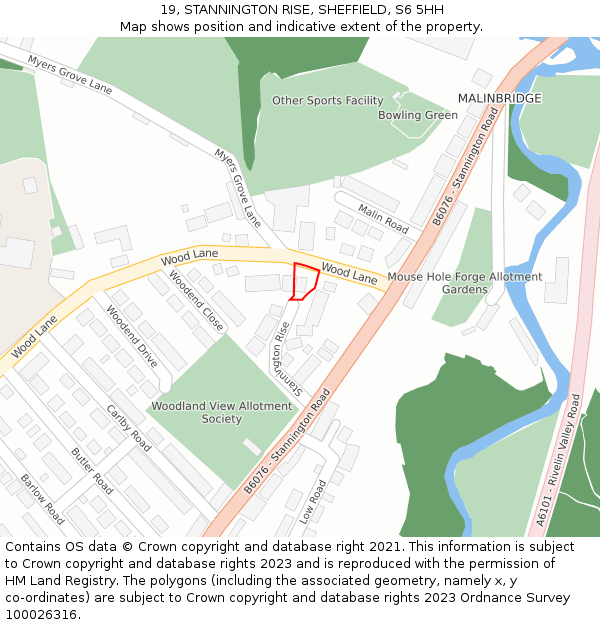 19, STANNINGTON RISE, SHEFFIELD, S6 5HH: Location map and indicative extent of plot