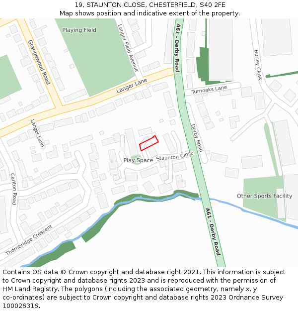 19, STAUNTON CLOSE, CHESTERFIELD, S40 2FE: Location map and indicative extent of plot