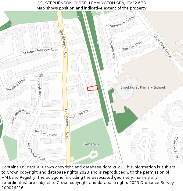 19, STEPHENSON CLOSE, LEAMINGTON SPA, CV32 6BS: Location map and indicative extent of plot