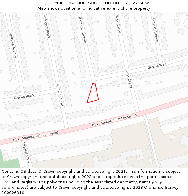 19, STEYNING AVENUE, SOUTHEND-ON-SEA, SS2 4TW: Location map and indicative extent of plot