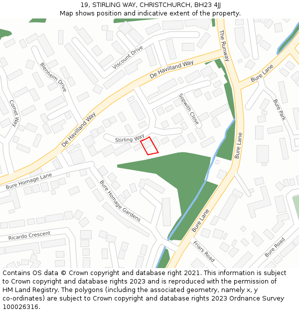 19, STIRLING WAY, CHRISTCHURCH, BH23 4JJ: Location map and indicative extent of plot
