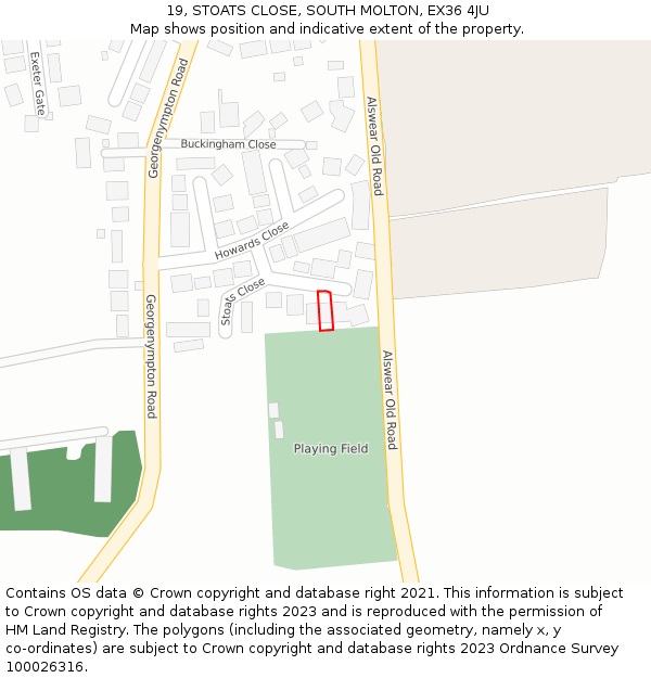 19, STOATS CLOSE, SOUTH MOLTON, EX36 4JU: Location map and indicative extent of plot