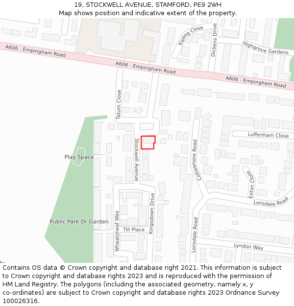 19, STOCKWELL AVENUE, STAMFORD, PE9 2WH: Location map and indicative extent of plot