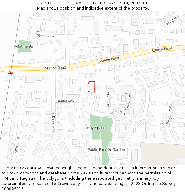 19, STONE CLOSE, WATLINGTON, KING'S LYNN, PE33 0TE: Location map and indicative extent of plot