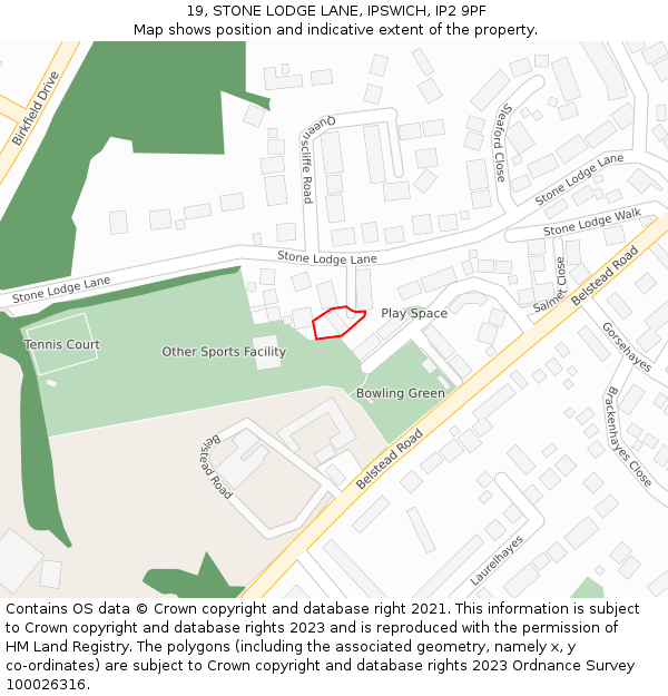 19, STONE LODGE LANE, IPSWICH, IP2 9PF: Location map and indicative extent of plot