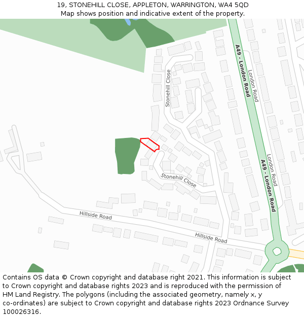19, STONEHILL CLOSE, APPLETON, WARRINGTON, WA4 5QD: Location map and indicative extent of plot