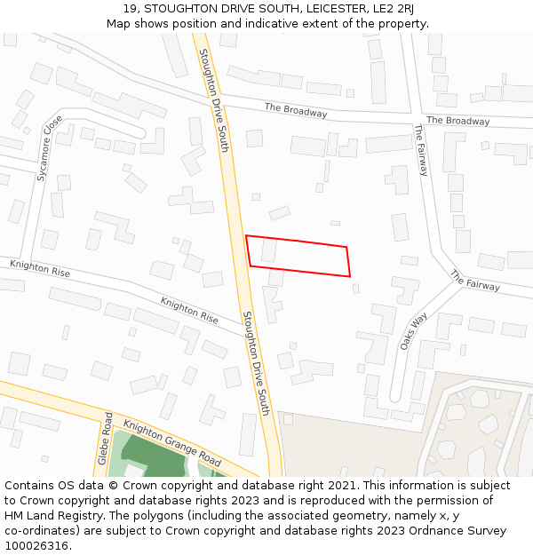 19, STOUGHTON DRIVE SOUTH, LEICESTER, LE2 2RJ: Location map and indicative extent of plot