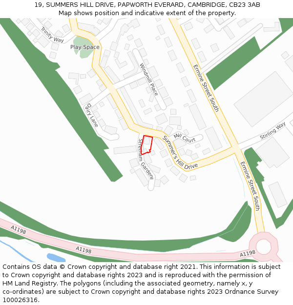 19, SUMMERS HILL DRIVE, PAPWORTH EVERARD, CAMBRIDGE, CB23 3AB: Location map and indicative extent of plot