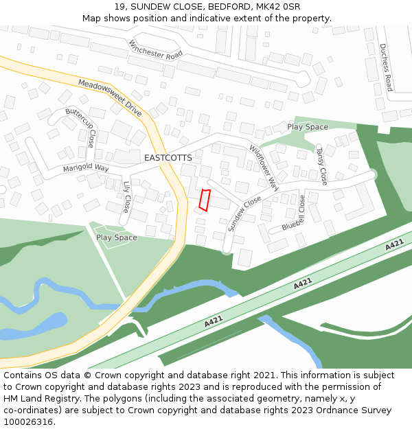 19, SUNDEW CLOSE, BEDFORD, MK42 0SR: Location map and indicative extent of plot